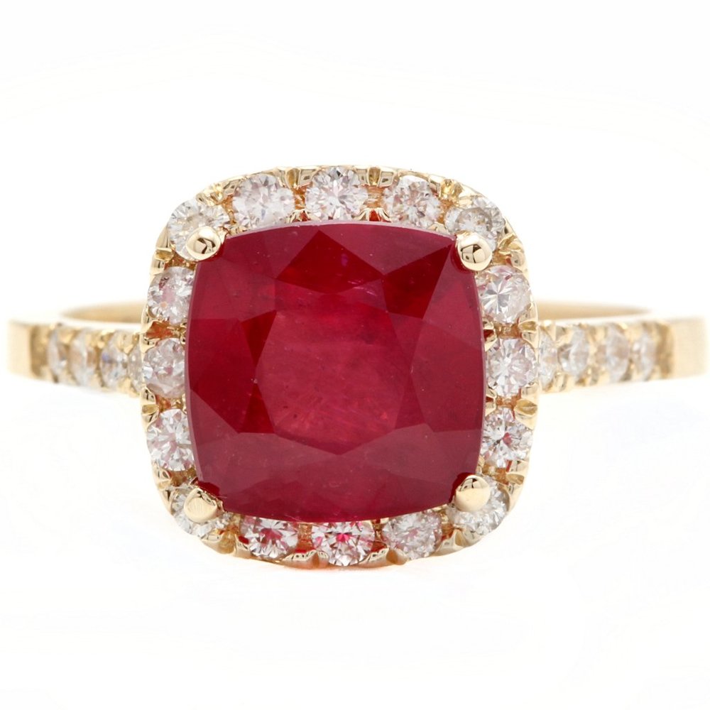 4.60Ct Natural Red Ruby & Diamond 14KY Gold Ring